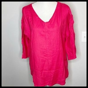 Soft Surroundings Vibrant Pink V-Neck Blouse